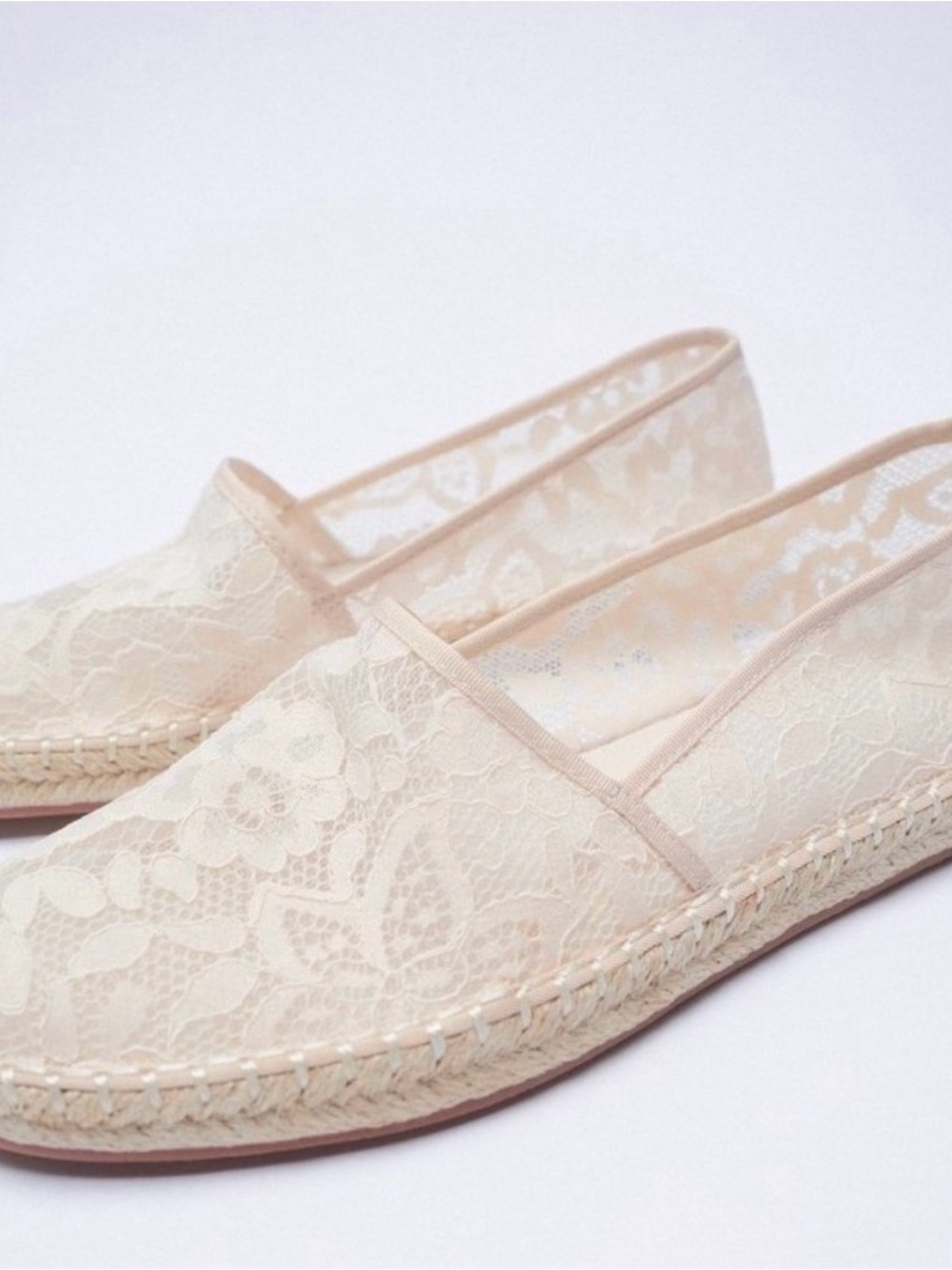 Zara Lace Espadrille Flats in Light Beige